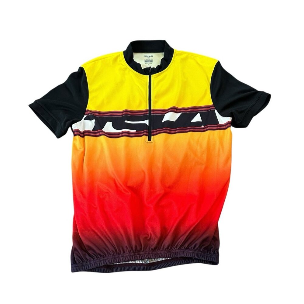 TSLA‎ Cycling Jersey Large Yellow Red Gradient Short Sleeve 1/4 Zip Bike Shirt